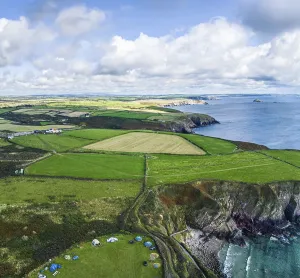 Drone Photography Wales Prints: Cliffs and Fields over Porthclais from a drone