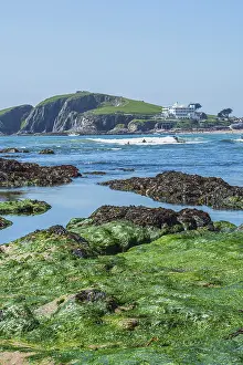 Prints of Cliffs and rocks by the Bantham Beach, Kingsbridge, Devon, England, United Kingdom Kingsbridge Prints: Bantham Beach Cliffs Print, Devon Coastline, England