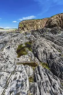 Prints of Cliffs and rocks by the Bantham Beach, Kingsbridge, Devon, England, United Kingdom Kingsbridge Prints: Bantham Beach Cliffs and Rocks Print, Devon, England