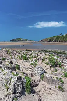 Prints of Cliffs and rocks by the Bantham Beach, Kingsbridge, Devon, England, United Kingdom Kingsbridge Prints: Bantham Beach Cliffs Print, Devon Coastline UK