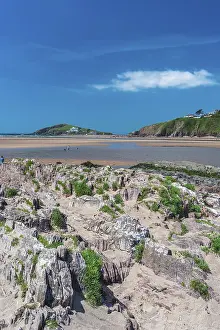 Deserted Beach England Prints: Cliffs and rocks by the Bantham Beach