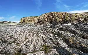 Prints of Cliffs and rocks by the Bantham Beach, Kingsbridge, Devon, England, United Kingdom Kingsbridge Prints: Bantham Beach Cliffs and Rocks Print, Devon, England