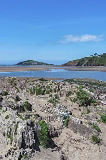 Prints of Cliffs and rocks by the Bantham Beach, Kingsbridge, Devon, England, United Kingdom Kingsbridge Prints: Bantham Beach Cliffs Print, Devon Coastline, England