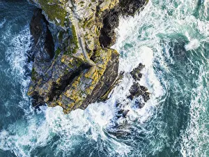 England Coastal Scenery Prints: Top Down over Cliffs and Waves