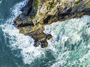 England Travel Images Prints: Top Down over Cliffs and Waves
