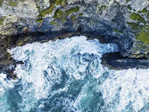 British Countryside Views Prints: Top Down over Cliffs and Waves