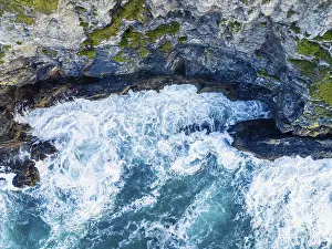 Top Down Drone View Prints: Top Down over Cliffs and Waves from a drone