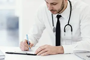 Business Attire Man Prints: Close up doctor writing