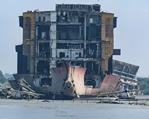 Chittagong Ship Breaking Yard Prints: Close up of a huge container ship ready to getting break up