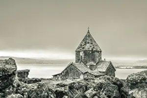 Images Dated 17th October 2024: Close-up Sevanavank Print with Lake Sevan Panorama