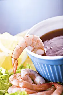 Empty Buffet Table Setup Prints: Close up shot of a shrimp salad