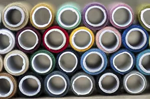 Handicraft Detail View Prints: Close-up on colored sewing threads on spools
