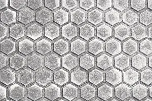 Urban Architecture Details Prints: Close-up of a modern pavement featuring hexagonal tile patterns