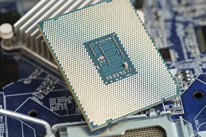 Power Supply System Prints: Close-up shot of motherboard with microprocessor