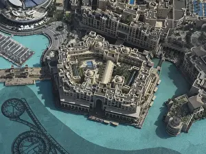 Prints of Close-up of a square building complex, surrounded by water, by day, Dubai, Arab Emirates Dubai Prints: Dubai Square Building Complex Print by Day