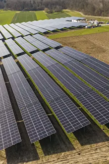 Green Field Landscape Prints: Close-up of structured solar modules over green fields