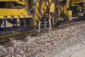 Railway Track Construction Prints: Close-up of technical devices working on train tracks