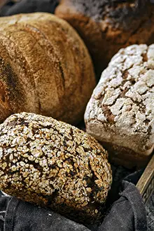 Bread Nutrition Facts Prints: Closeup view of assortment of artisan bread