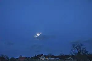 Cloudy Evening Sky Germany Prints: Cloud with full moon in the early evening