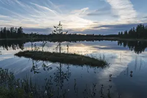 Prints of Cloud reflection in a forest lake, Norrbotten, Lapland, Sweden, July 2017 Lake Prints: Cloud Reflection Print, Norrbotten, Lapland Sweden 2017