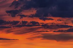 Atmospheric Evening Atmosphere Prints: Clouds at the red evening sky after sunset