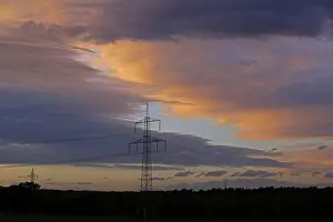 Evening Sunshine In Germany Prints: Clouds, sunset, high-voltage pole