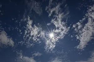 Overcast Sky Atmosphere Prints: Cloudy sky with altocumulus clouds and sun rays