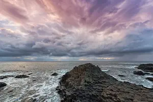 Northern Ireland Coast Prints: Coast with basalt columns in the evening
