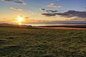 Aberdeenshire Coast Prints: Coast with meadows and fields, sunset