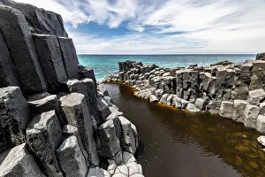 Rocky Coastline NZ Prints: Coastal basalt cliffs, basalt columns