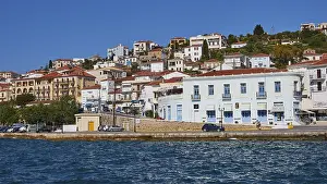 Coastal Town Architecture Prints: A coastal town with typical architectural elements