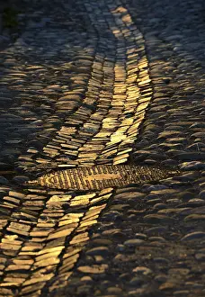 Romania Travel Photography Prints: Cobblestone paving in the evening light