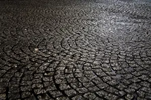 Deserted Street Scene Prints: Cobblestones in the rain