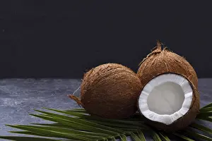 Balanced Diet Concept Image Prints: Coconut over black rustic background