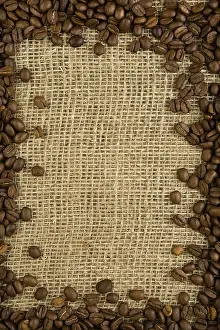 Roasted Coffee Bean Image Prints: Coffee grains on a sacking