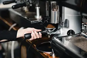 Espresso Machine Operation Prints: Coffee making, portafilter in grinder