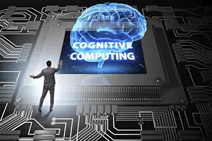 Future Technology Concept Prints: Cognitive computing concept as future technology with businessman