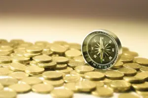Currency Finance Prints: Coins and compass