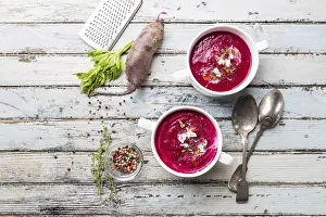 Cold Beetroot Soup Prints: Cold Beetroot mashed soup with cream