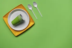 Fast Food Restaurant Cutlery Prints: Colorful plastic disposable tableware