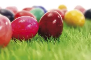 Colourful Easter Egg Tradition Prints: Coloured Easter eggs in the grass