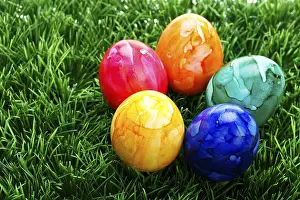 Easter Egg Tradition Prints: Coloured easter eggs on grass