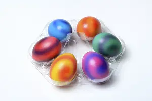 Christian Tradition Prints: Coloured eggs in plastic packaging