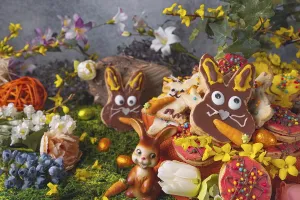 Christian Easter Traditions Prints: Colourful decorated Easter biscuits with Easter decoration