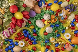 Sweet Easter Treats Prints: Colourful Easter arrangement with eggs
