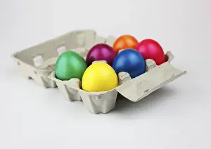 Colourful Easter Eggs Prints: Colourful Easter eggs in an egg box