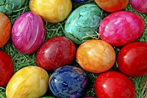 Colourful Easter Eggs Prints: Colourful Easter eggs, grass, Easter