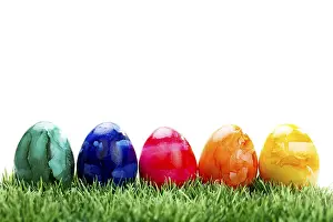 Colourful Easter Eggs Prints: Colourful Easter eggs on a lawn