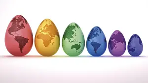 Colourful Easter Eggs Prints: Colourful Easter eggs, painted with different continents