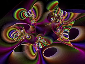 Digital Abstract Illustration Prints: Colourful Fractal Background Print - Distorted Pipe Design